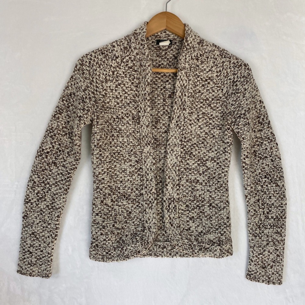 J. Crew VTG Handknit Womens Lambswool‎ Cardigan Sweater Beige Brown Textured Sm